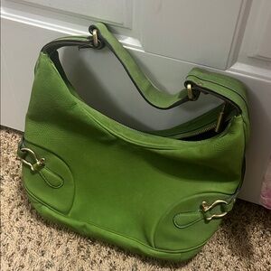Burberry Green Hobo Bag with Gold Accents